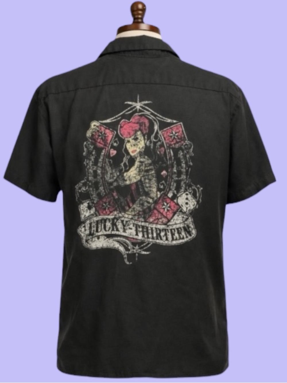 Lucky 13 Vintage 90s Men’s Rockabilly Black Button Down Short Sleeve Shirt